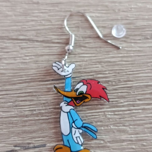 Woody Woodpecker handmade earrings, hand-painted