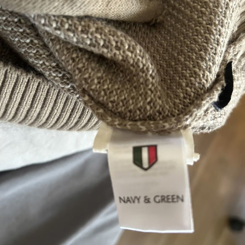 Navy & Green men's knitted cardigan beige khaki, like new