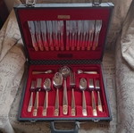 Cutlery set with gold inox knives and spoons in case new