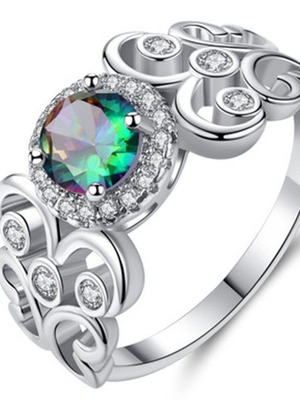 Emerald ring new, silver plated with white zircon, retro style