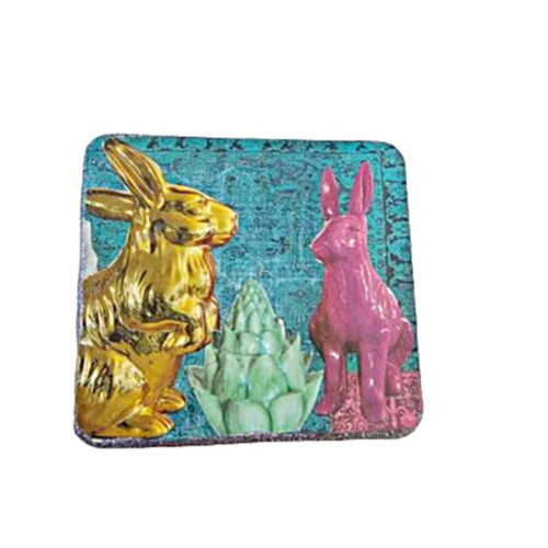 Decorative metal box with rabbits handmade