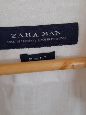 Zara Man ленена мъжка риза, размер L, бяла, slim fit