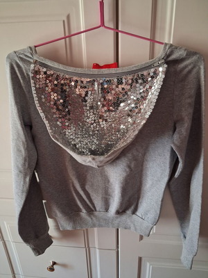 Hooded Jacket like new, gray with sequins