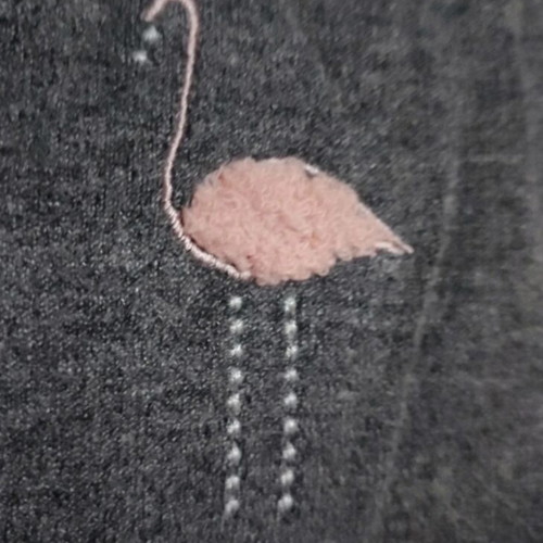 Grey long-sleeve sweater with embroidered pink flamingos like new, size S/M
