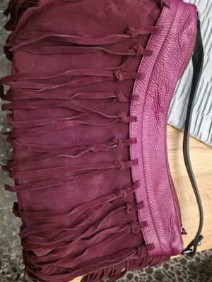 Nicoli Leather Shoulder Bag new, purple burgundy with fringes