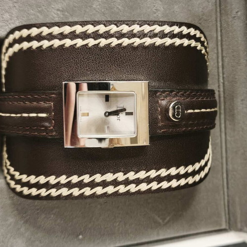 Christian Dior Wide Leather Cuff Watch with Zig-Zag Stitching, NOS
