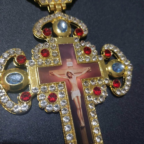 Chest gold-plated cross with chain new 17x8.5 cm