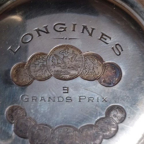 Longines men's pocket watch used, vintage, 9 Grands Prix, silver