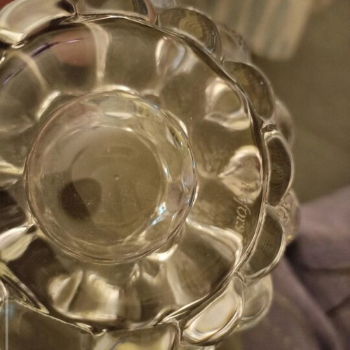 Orrefors Raspberry crystal tealight candle holder 11 cm like new