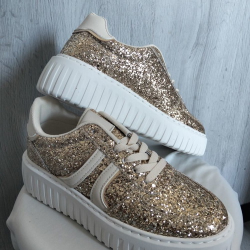 Women's high-top sneakers, glittery gold, made in Italy