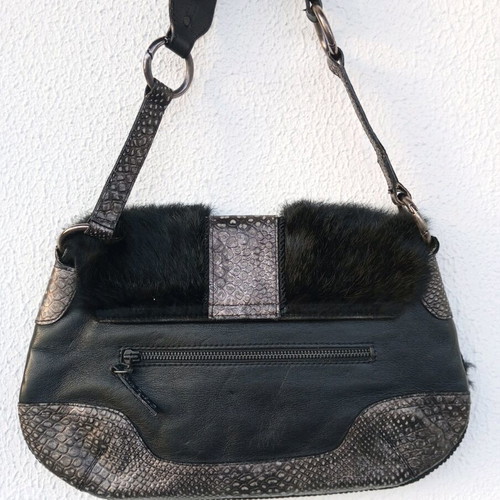 Gizia shoulder bag gray black leather with fur new very special