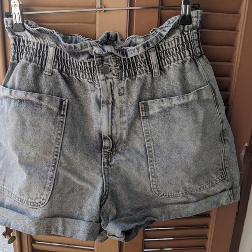 Zara high-waisted denim shorts, black and grey, size L