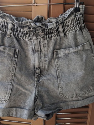 Zara high-waisted denim shorts, black and grey, size L