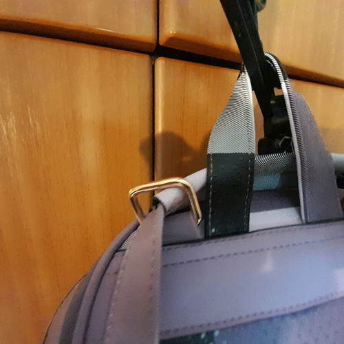 Women's backpack bag new, gray and purple faux leather