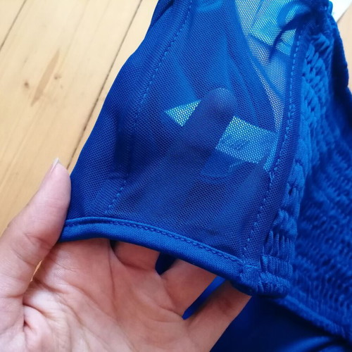 Stradivarius women's blue bustier crop top with underwire, size S