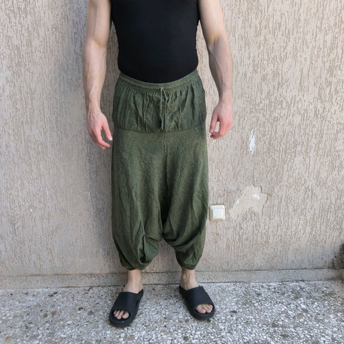Harem pants Large Crop Circle 100% cotton like new, green