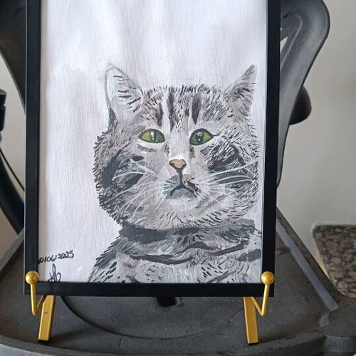 Signed artwork new, gray cat