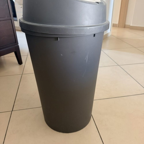 Trash bin with push button lid