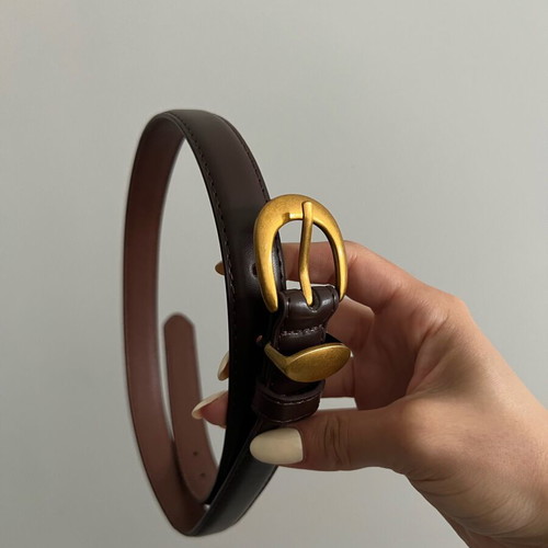 Women Leather Brown Belt with Gold Metal Buckle new