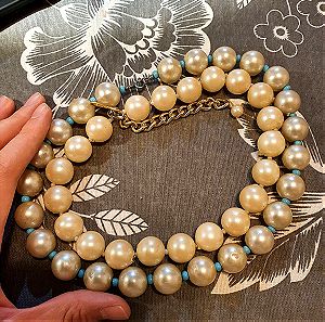 2 vintage big faux pearl necklaces