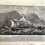  1854 Σύρος μεγάλη ξυλογραφία της πόλης της Σύρου άποψη από την θάλασσα