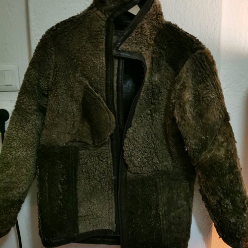 Mutton coat used, real leather with natural wool sheepskin, size S
