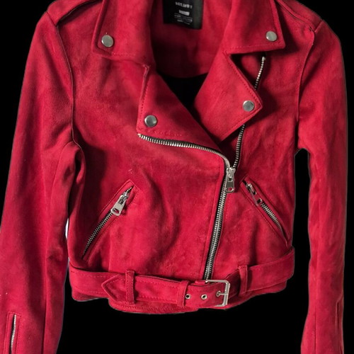 Biker jacket vegan suede Bershka red like new XS