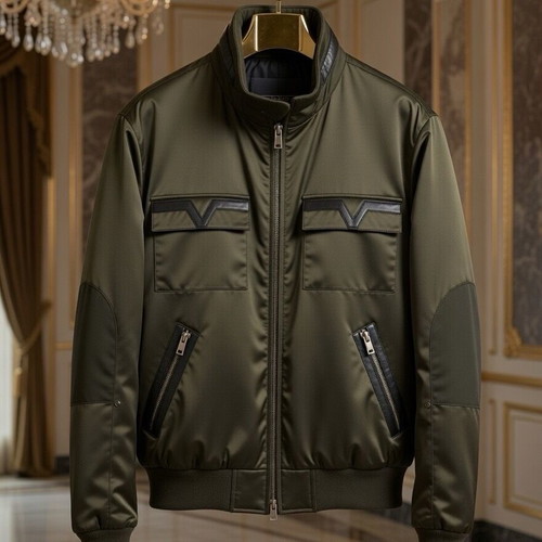 Versace Collection bomber jacket like new, olive green with leather accents