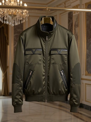 Versace Collection bomber jacket like new, olive green with leather accents