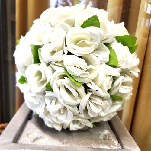 Decorative Ball of White Roses like new