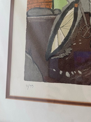 Πίνακας ζωγραφικής Τσαρούχης Ο ποδηλάτης μεταξοτυπία σαν καινούργιο