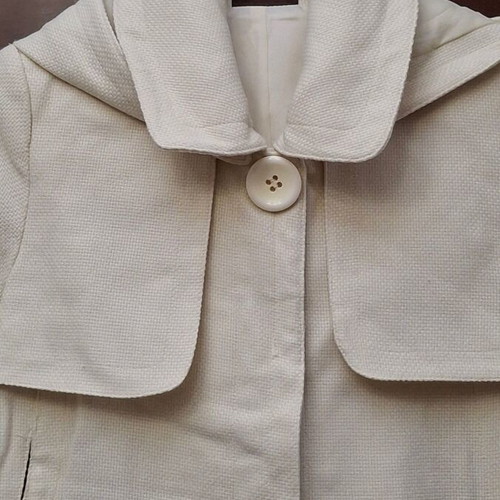 JLo white short A-line coat with hood, size M