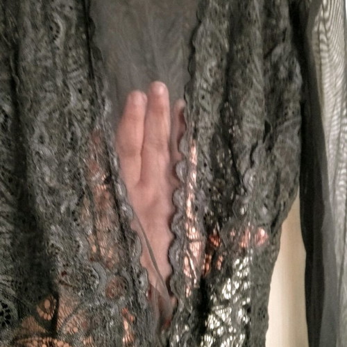 Med black bodysuit with French lace used, size L