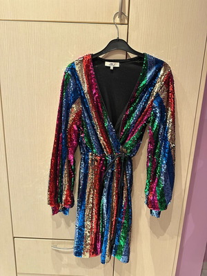 Dress all-over colorful sequin wrap mini like new, Mochi S/M