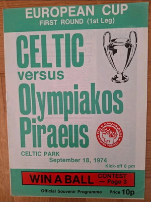 Celtic Olympiakos match programme 18-09-1974 like new