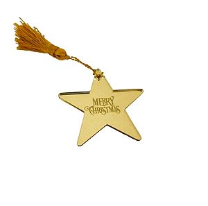 Γούρι πλέξιγκλας αστέρι με φούντα Merry Christmas gold 7cm