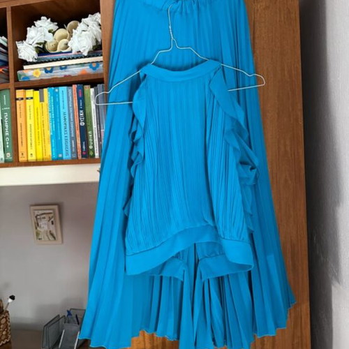 BSB pleated pants set with top, blue