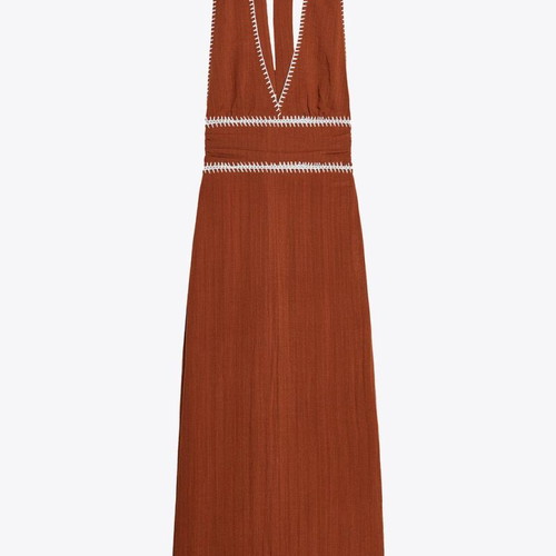 zara brown halter dress RUFFLED POLKA DOT HALTER DRESS - Brown / White