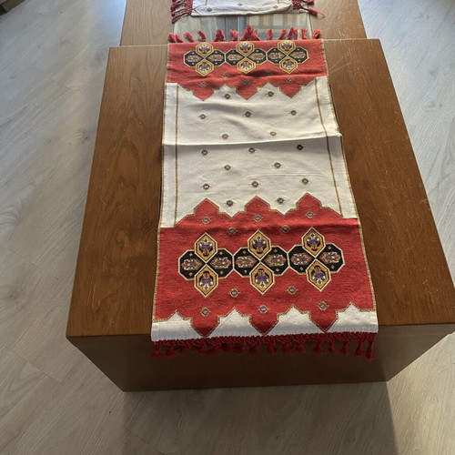 Handmade embroidery set 2 pieces runner and square, traditional Greek design