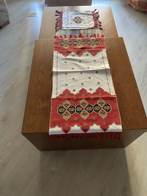 Handmade embroidery set 2 pieces runner and square, traditional Greek design