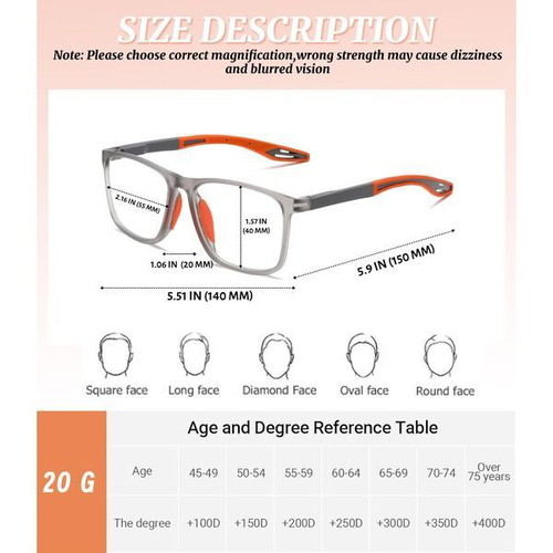 Hubeye TR90 progressive multifocal glasses with blue light filter +1.75