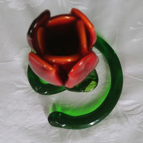 Tulip-shaped candlestick like new, handmade Art Glass 60s-70s