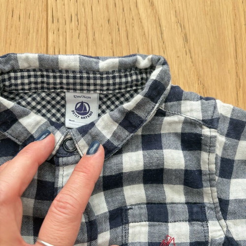 Petit Bateau shirt checked cotton, size 12 months, like new