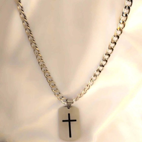 Stainless Steel Cross Necklace with Black Details new