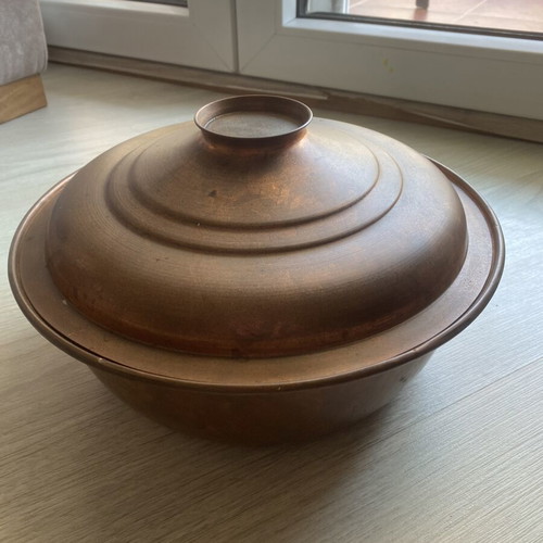 Copper pot with lid vintage, used, 1940-60 era, diameter 30 cm