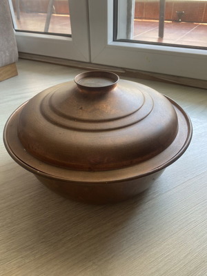 Copper pot with lid vintage, used, 1940-60 era, diameter 30 cm