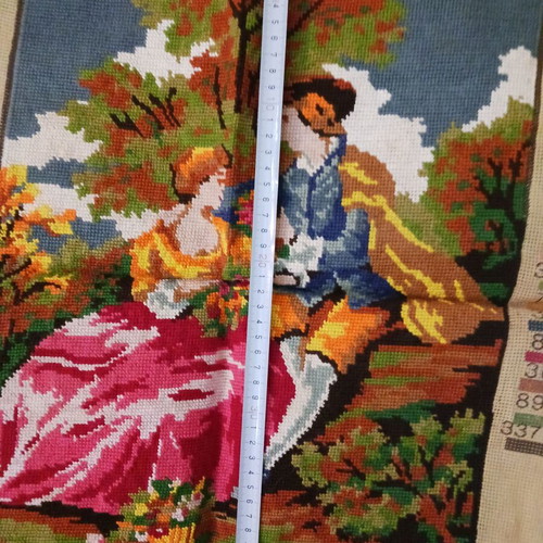 Vintage embroidered couple textile painting like new 43x33 cm