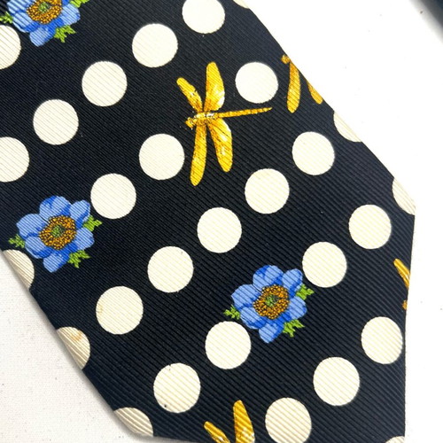 Kenzo Употребявана Черна Копринена Вратовръзка На Точки