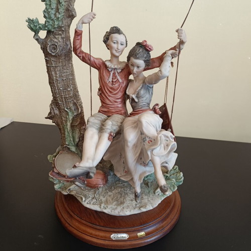 G.Armani Florence Sculture Italian decorative sculpture used, romantic couple on swing