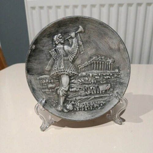 Handmade carved clay plate like new, size 17x17